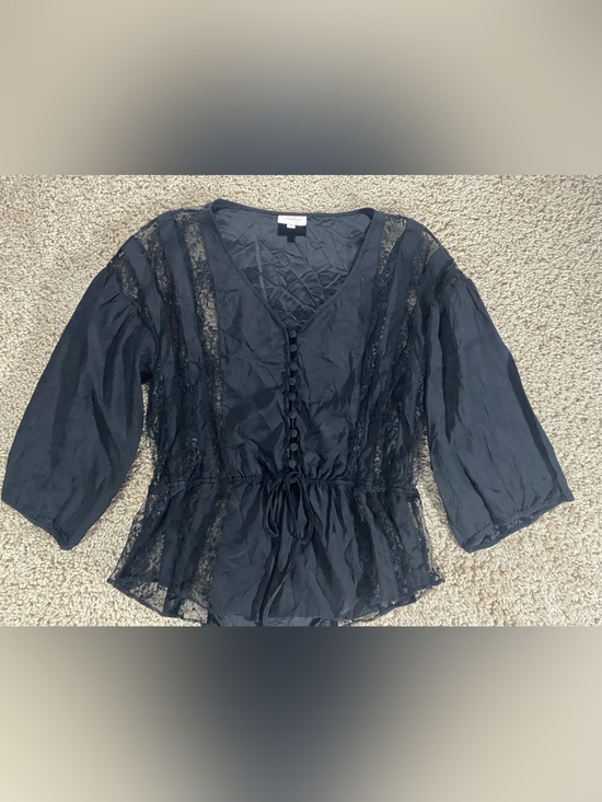 Parker Tops - Parker Black Lace Peplum Blouse Top XS